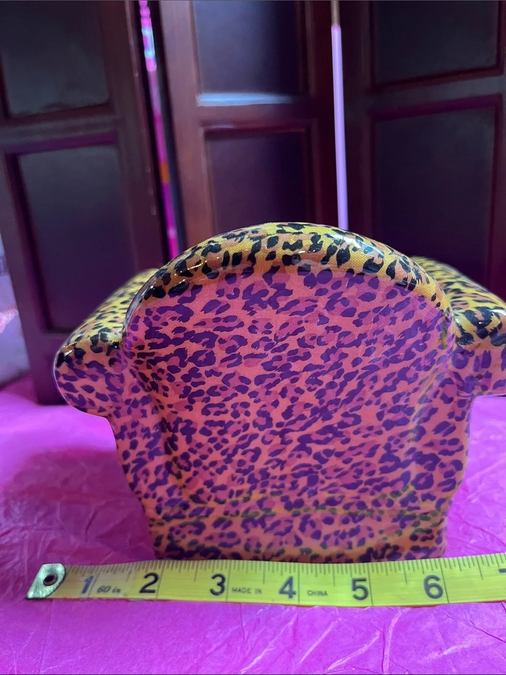 Vintage Leopard Print Miniature Porcelain Novelty Chair Figurine by TST